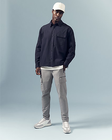 Grey Skinny Fit Cargo Trousers