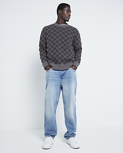 Stone Regular Fit Checkerboard Boucle Jumper