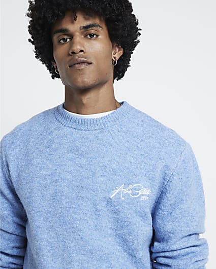 Blue Embroidered Relaxed Fit Jumper