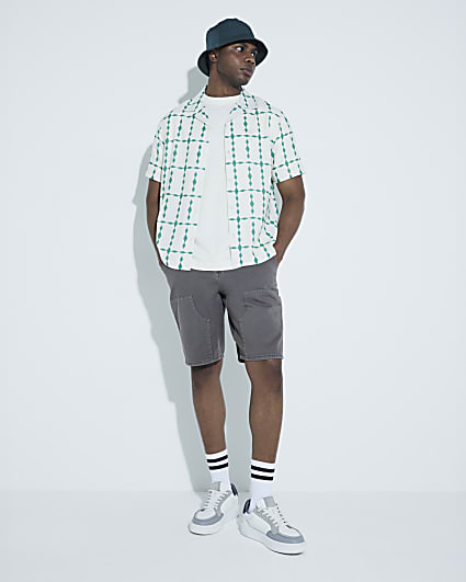 Blue regular fit diamond print revere shirt