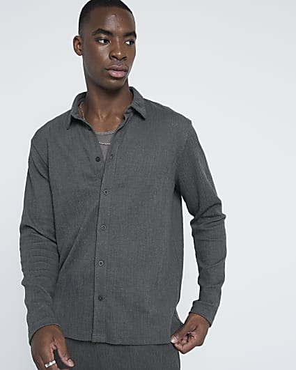 Khaki Regular Fit Plisse Shirt