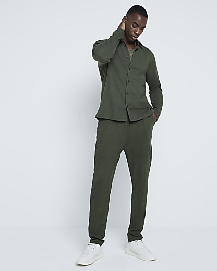 Khaki Regular Fit Plisse Open Hem Joggers