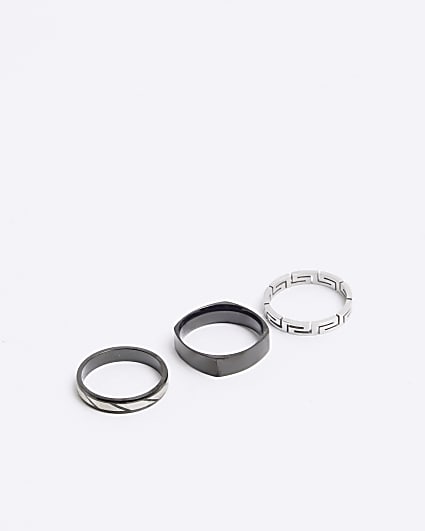 3PK black textured rings