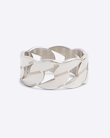 Silver Steel Chain Link Ring