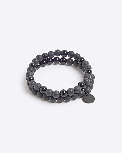 2 Pack Black Beaded Bracelets