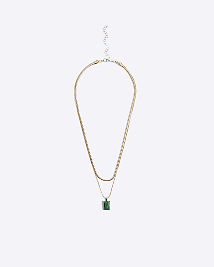 Gold Green Stone Necklace