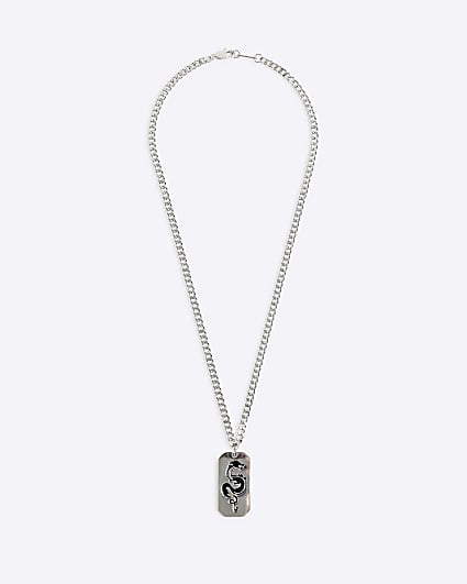 Silver colour dragon tag necklace