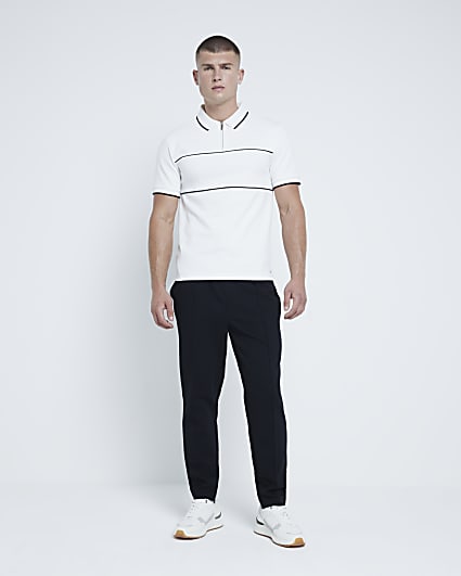 White Muscle Fit Block Polo Shirt