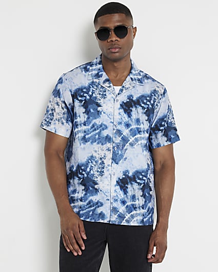 Blue Regular Fit Tie Dye Revere Shirt