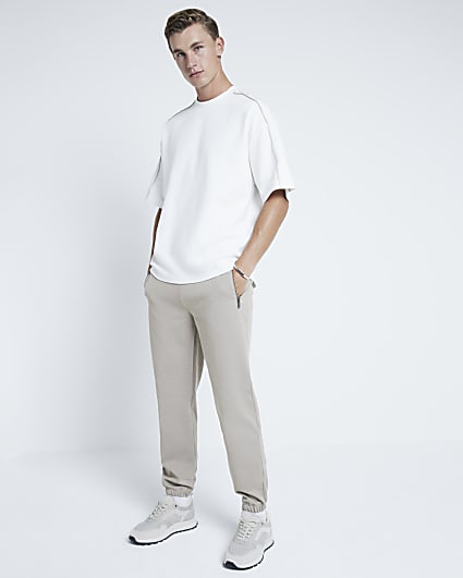 Ecru Boxy Dual Piped T-Shirt