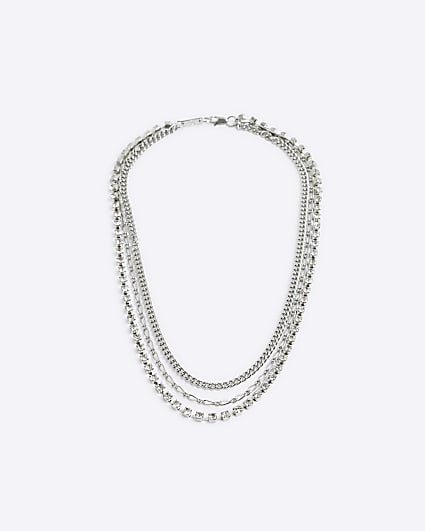 Silver colour diamante multirow necklace