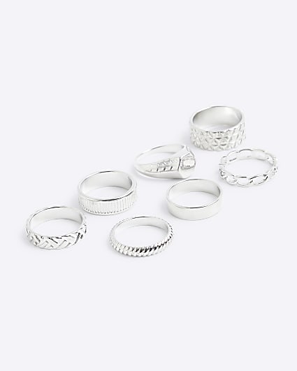 7PK silver colour textured rings