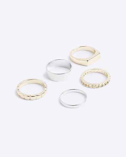 5 Pack gold colour signet rings