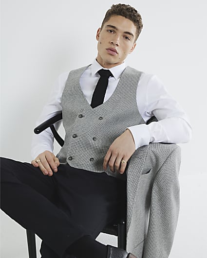 Grey Skinny Fit Puppytooth Waistcoat