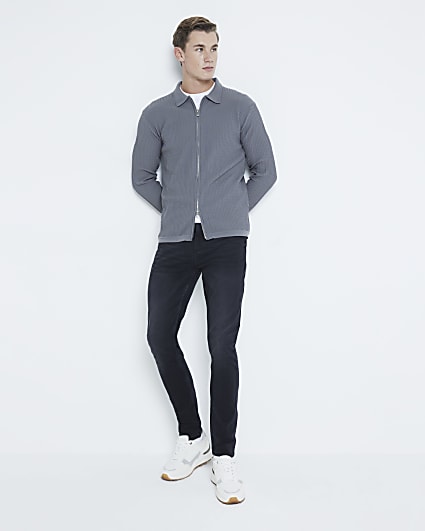 Grey Long Sleeve Brick Knitted Shirt