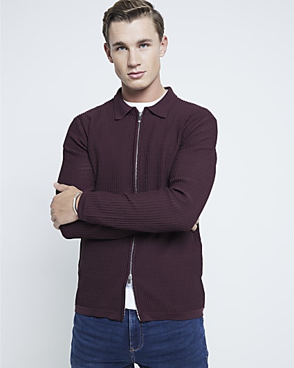 Burgundy Knitted Long Sleeve Shirt