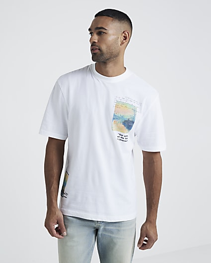 White regular fit Monet graphic t-shirt