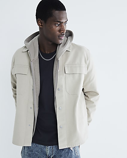 Beige Twill Long sleeve Overshirt
