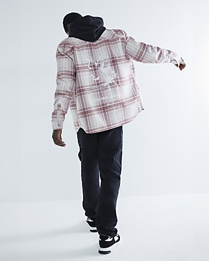 Pink Check Back Print Curve Hem Shirt