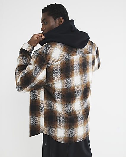 Brown Check Hooded Shirt