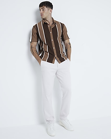 Brown Regular Fit Striped Ottoman Shirt