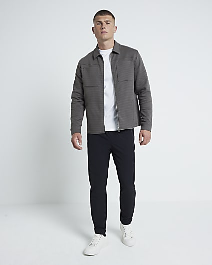 Grey Long Sleeve Slim Jacquard Shacket