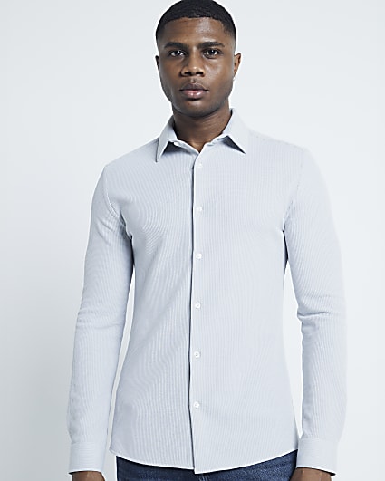 Grey  Slim Fit Waffle Textured Jersey Shirt