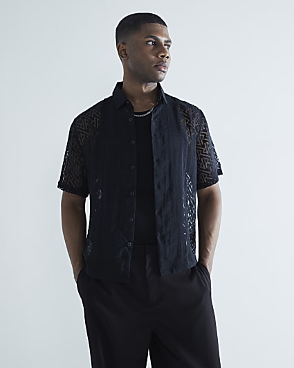 Black Short Sleeve Burnout Boxy Shirt