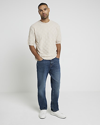 Beige Regular Fit Checkerboard T-Shirt