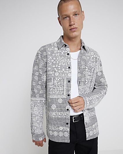 Grey regular fit textured paisley shirt