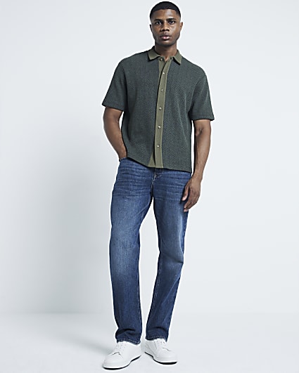 Khaki Regular Fit Crochet Shirt