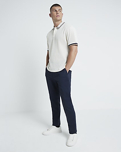 Cream Regular fit Textured Tipped Polo shirt