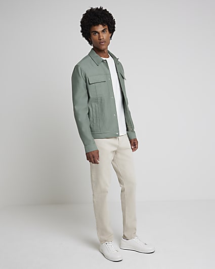 Khaki Linen Blend Smart Western Jacket