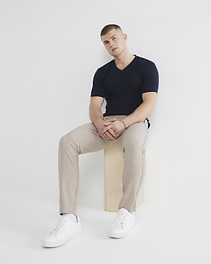 Beige Textured Smart Joggers