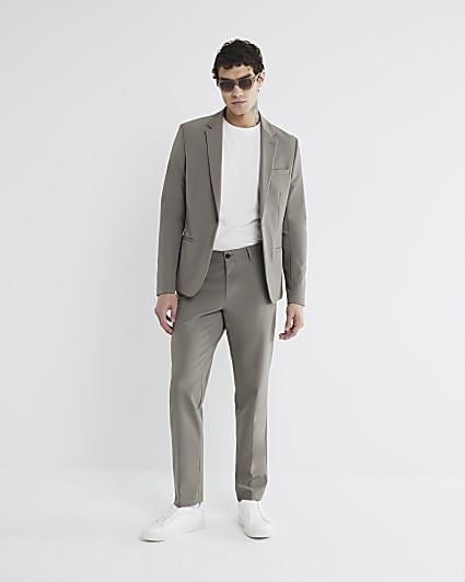 Beige Skinny Fit Suit Trousers