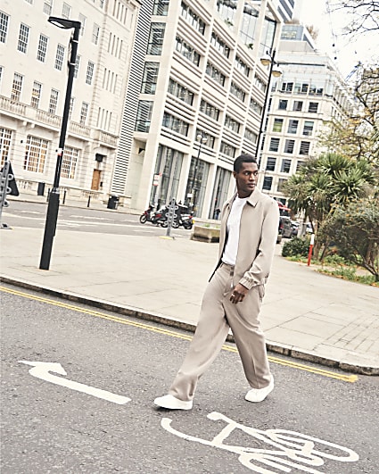 Beige Relaxed Fit Elastic Trousers