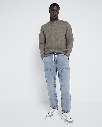 Brown relaxed fit crew neck jumper