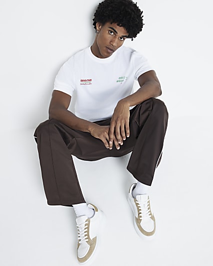 Beige Premium leather lace up trainers
