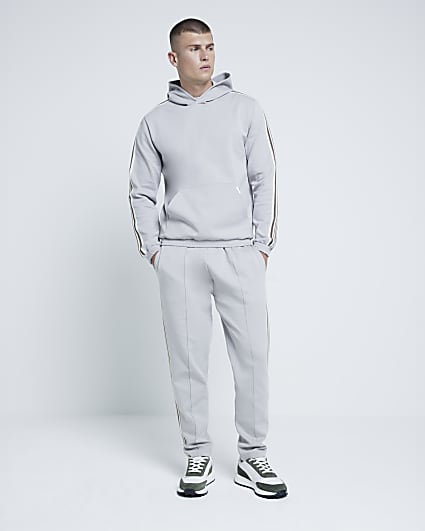 Grey Regular Fit Interlock Taped Hoodie