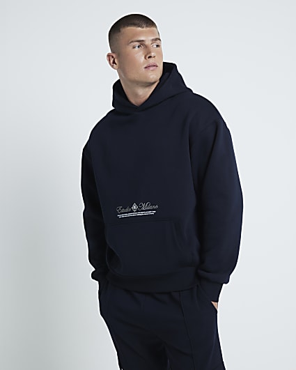 Navy oversized fit paisley graphic hoodie