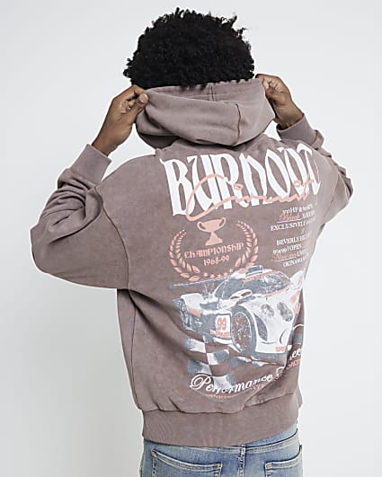 Brown oversized fit Burnout graphic Hoodie