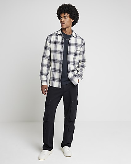 White regular fit Japanese check shirt