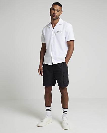 White Regular Fit Embroidered Revere Shirt