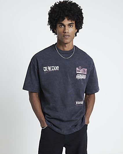 Black Oversized Motorcross Graphic T-Shirt