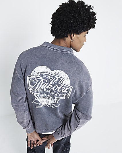 Grey Dakota Moto Print Sweatshirt