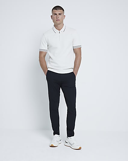 Ecru Slim Fit Quilted Polo Shirt