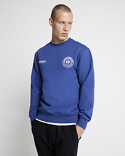 Navy Regular fit embossed Graphic Sweatshirt