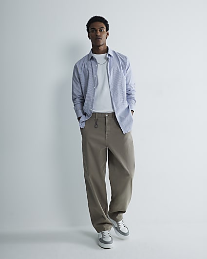 Stone Wide Leg Chino Trousers