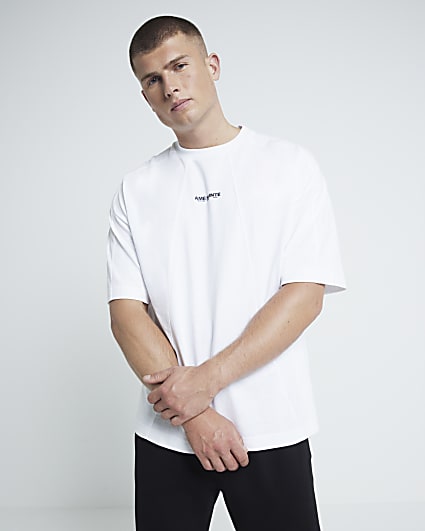 White oversized fit seamed graphic t-shirt