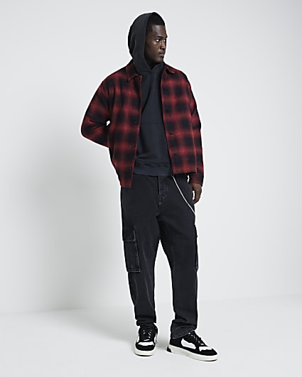 Black Denim Relaxed Straight Cargo Jeans